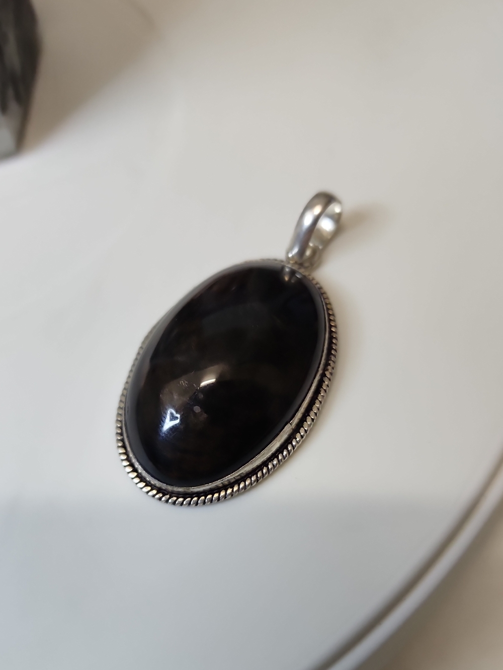 Black Stone Oval Pendant - Women Jewelry